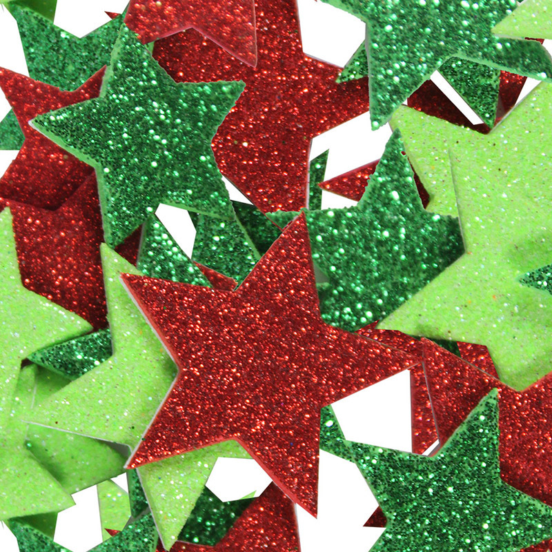 >Christmas Glitter Foam Stickers - Star 42pcs