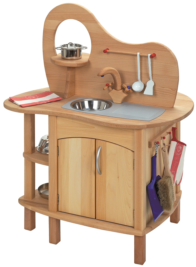 *Gluckskafer Children's Wooden Kitchen - Double-Sided with Stove & Sink