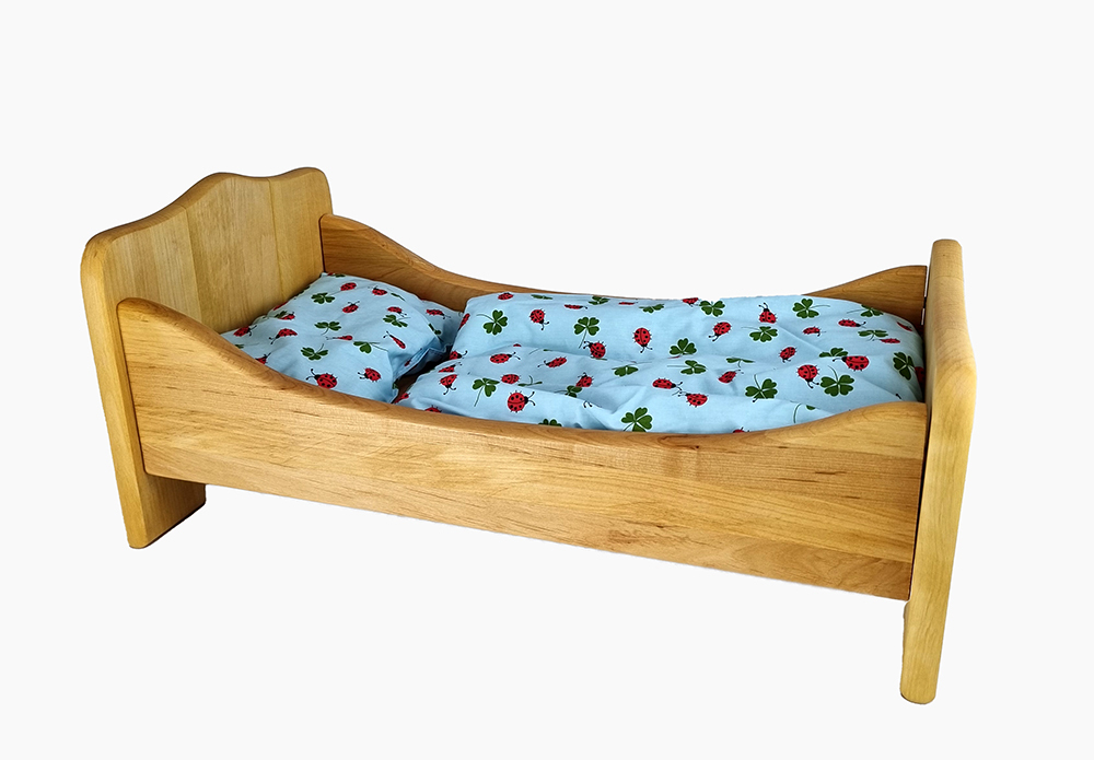 Gluckskafer Wooden Doll Bed - with Mattress & Pillow Set