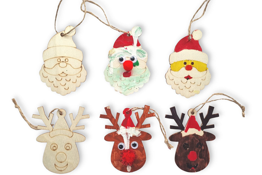 >Wooden Hanging Shapes - Santa & Reindeer 12pk