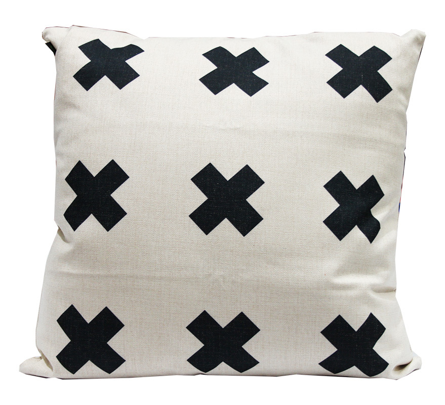 Indoor Linen & Cotton Cushion - Large Square Navy Blue Cross