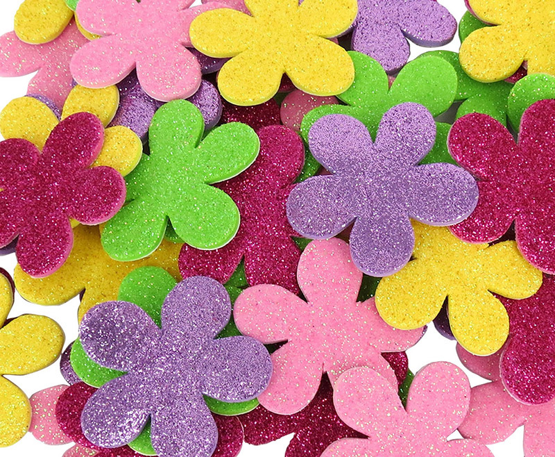 Glitter Foam Stickers - Flowers Assorted Colours 60pk