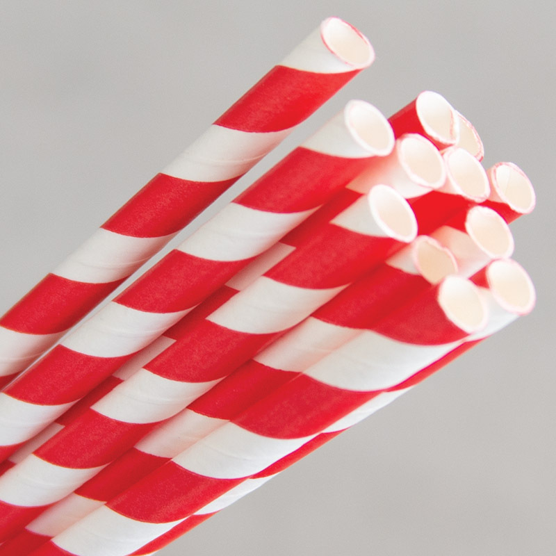 Paper Straws 200mm - Red & White Stripes 250pk