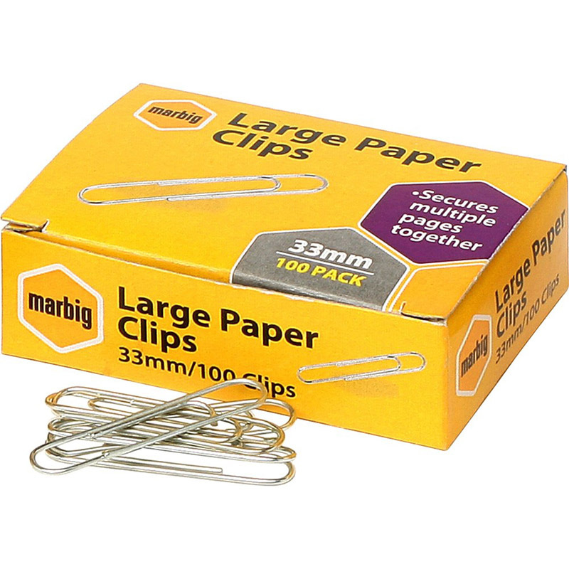 Marbig Paper Clips - Large 33mm 100pk
