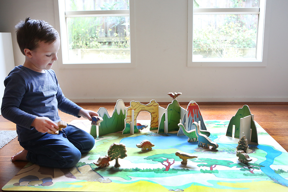 Happy Architect Dinosaurs - Set & Non Slip Play Mat Wilderness