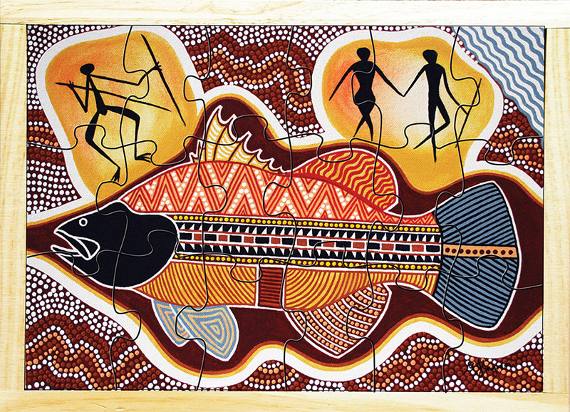 Aboriginal Art Style Puzzle - How The Barramundi Got Spikes 18pcs