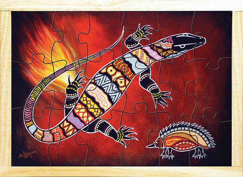 Aboriginal Art Style Puzzle - The Goanna And His Stripes 18pcs