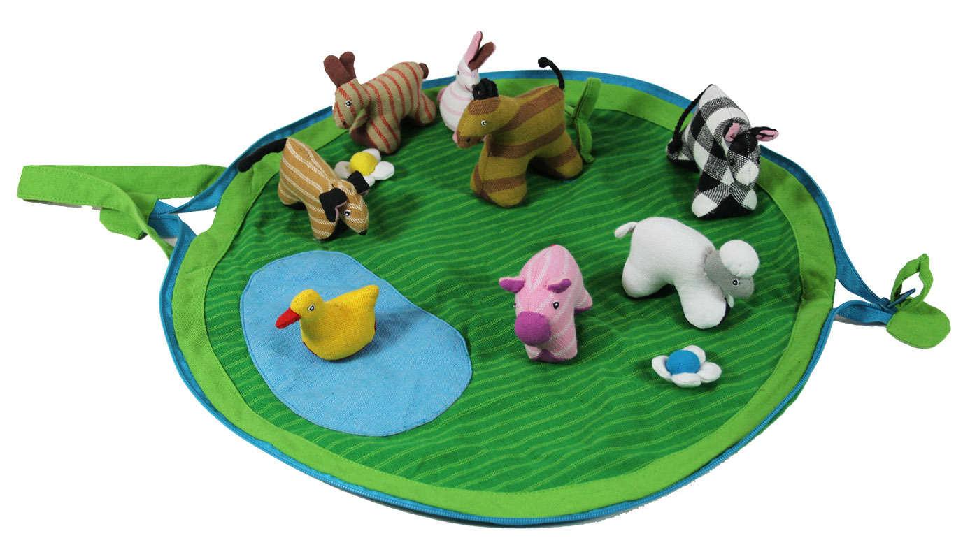 Papoose Cotton Animal Play Pouch Set - Farm