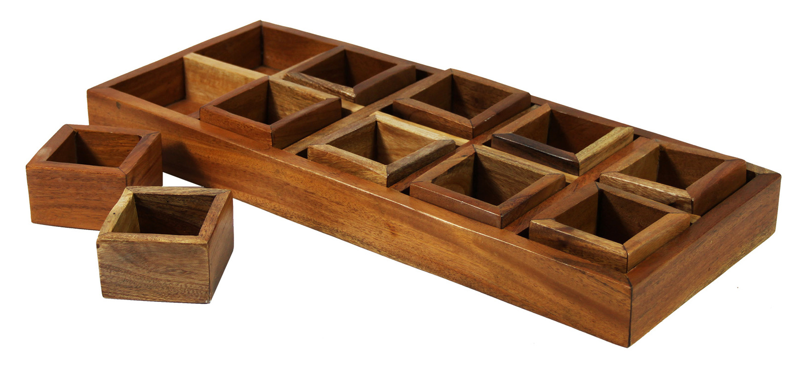 Mahogany Sorting Tray - 10 Compartments & Boxes