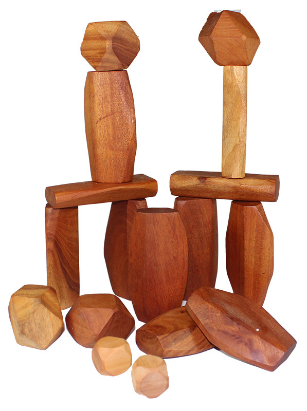 Wooden Zen Stacking Blocks - Assorted In Calico Bag 17pcs