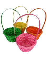 *SPECIAL: >Bamboo Basket Round Assorted Colours - with Handle 4pk