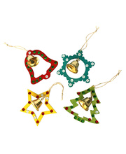 *SPECIAL: Wooden Christmas Shapes - with Jingle Bell & Hanger 4pk