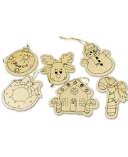 *SPECIAL: >Wooden Christmas Ornaments Printed - Assorted with String 12pcs
