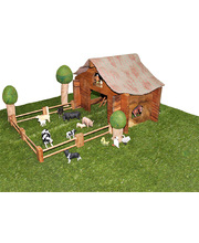 Wooden Barn House, Trees & Collecta Farm Animals Set - 30pcs