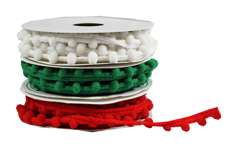>Pom Pom String Christmas Colours 2m Roll - 3pcs