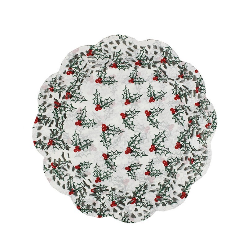 >Paper Doilies 50pk - Christmas Holly 190mm