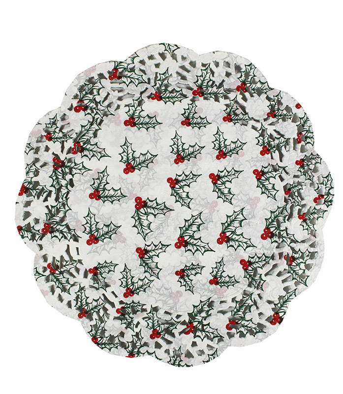 >Paper Doilies 50pk - Christmas Holly 190mm