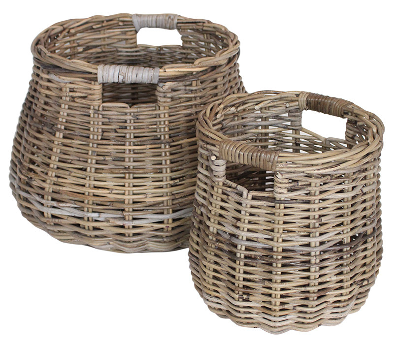 Rattan Belly Baskets - Grey Set of 2