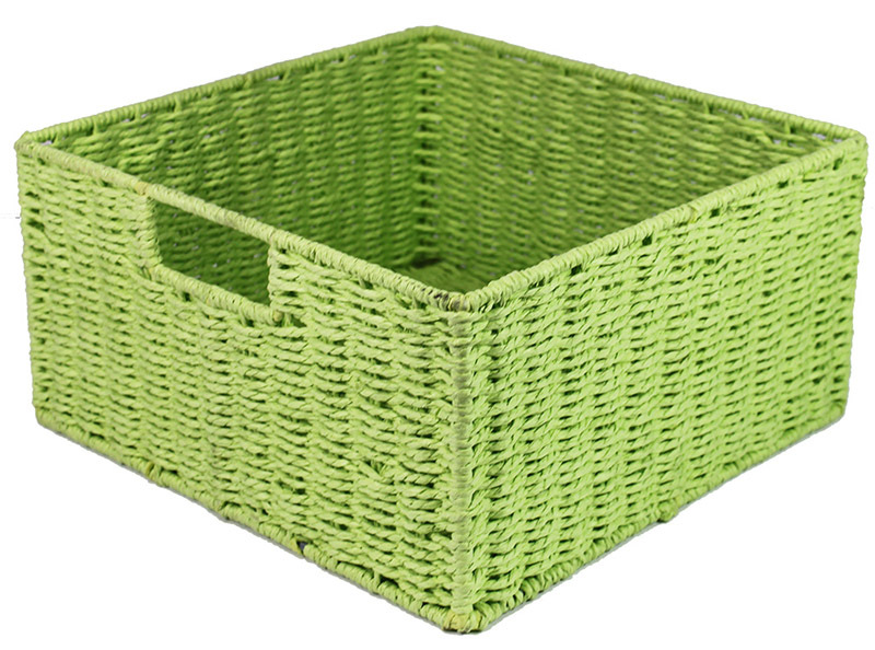 Natural Paper Rope Square Basket - Green