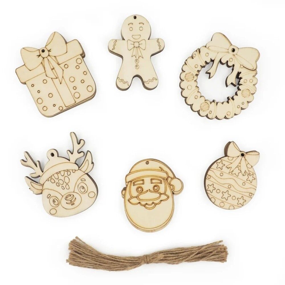 >Wooden Christmas Shapes 30pc