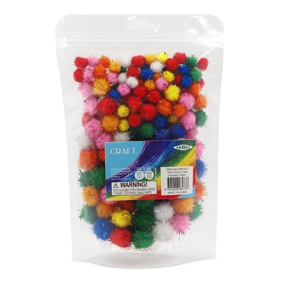 >Pom Poms Tinsel Assorted - 200pc