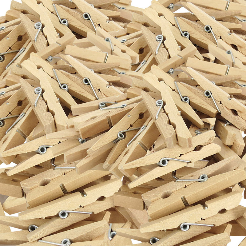 Natural Wooden Mini Pegs With Spring - 48pk