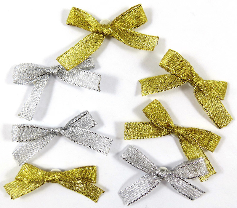 *Satin Ribbon Bows Adhesive - Gold & Silver 50pcs