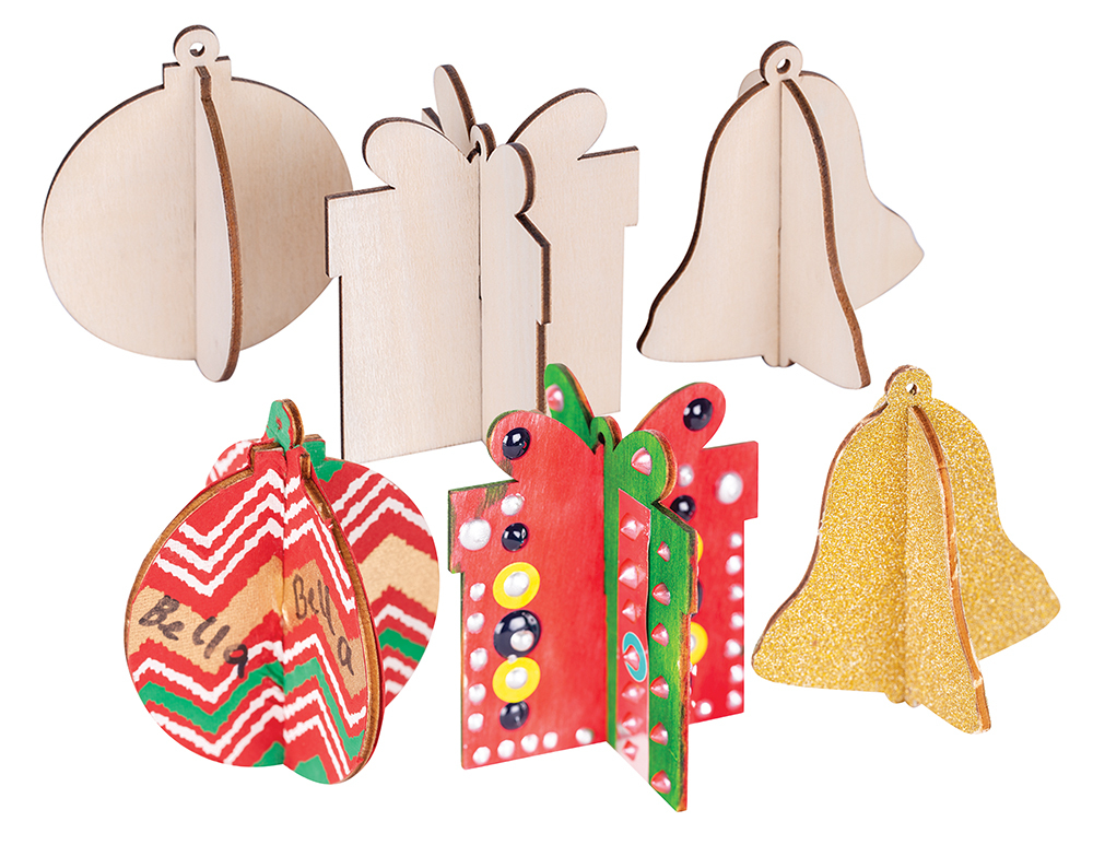 >Wooden 3D Christmas Hangers - 12pk