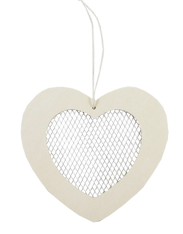 *>Wooden Heart Hanger With Mesh - 10pcs