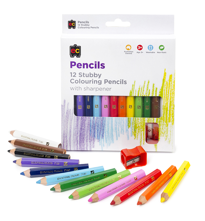 EC Jumbo Stubby Coloured Pencils - 12pk & Sharpener
