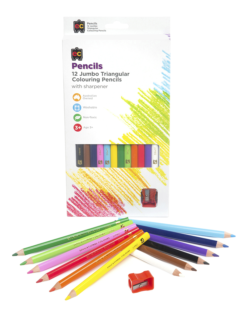 EC Jumbo Triangular Coloured Pencils - 12pk & Sharpener