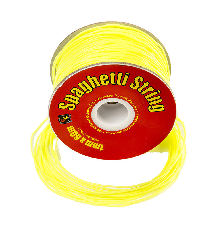 Plastic Line Thin 1mm Spaghetti String - Fluoro Yellow - 60m