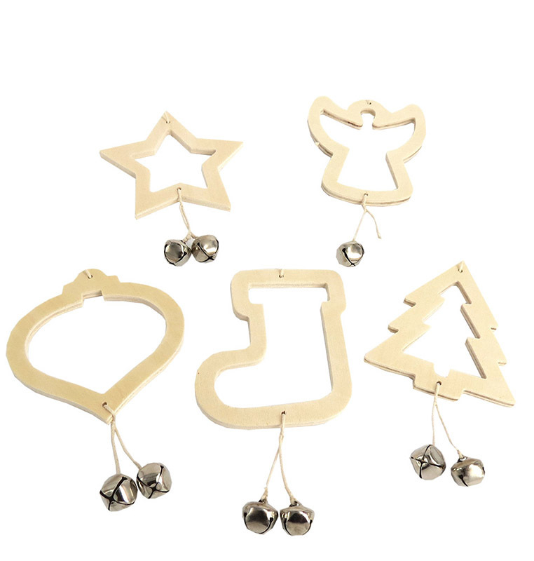 >Wooden Hanging Shapes - Christmas Assorted with Bells 10pk