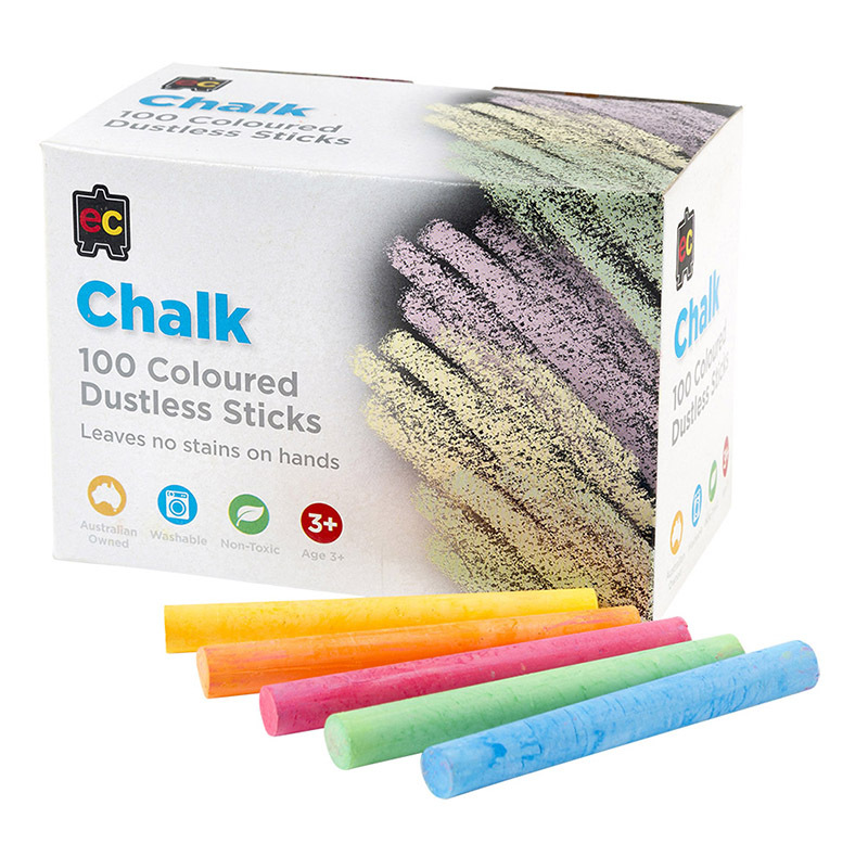EC Blackboard Chalk - Assorted Colours 100pk
