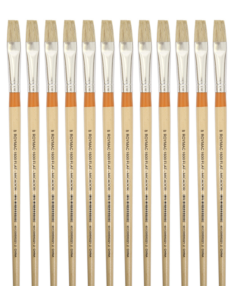 Long Handle Flat Brush - No 8 12pk