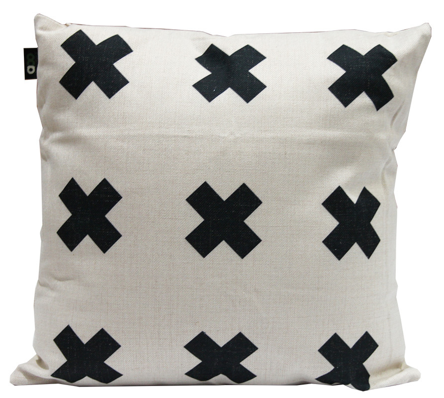 Indoor Linen & Cotton Cushion - Square Navy Blue Cross