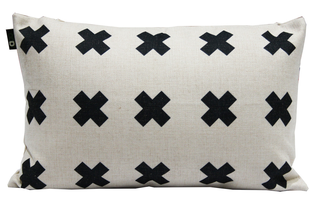 Indoor Linen & Cotton Cushion - Rectangle Navy Blue Cross
