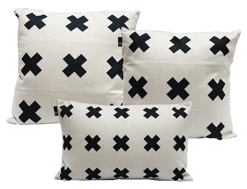 Indoor Linen & Cotton Cushion - Navy Blue Cross Set of 3