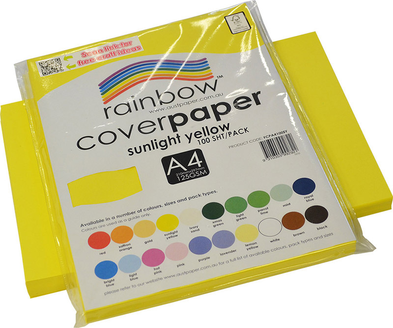 Rainbow Cover Paper 125gsm A4 100pk - Sunlight Yellow