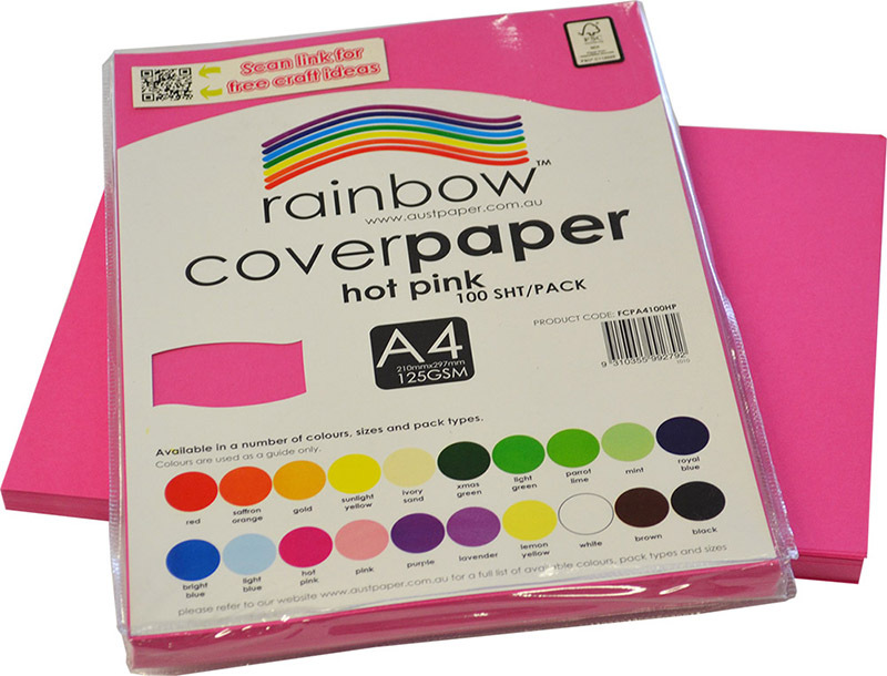 Rainbow Cover Paper 125gsm A4 100pk - Hot Pink