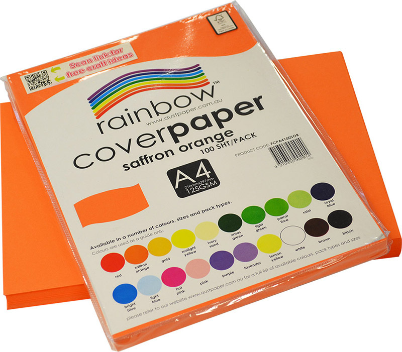 Rainbow Cover Paper 125gsm A4 100pk - Saffron Orange
