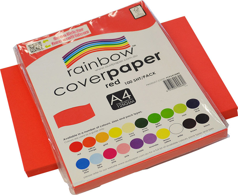 Rainbow Cover Paper 125gsm A4 100pk - Red
