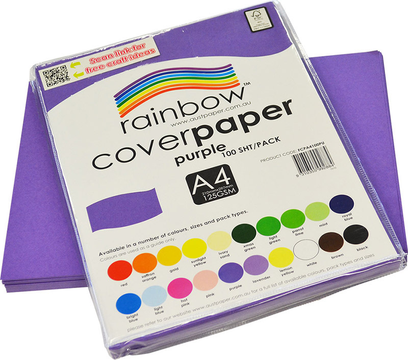 Rainbow Cover Paper 125gsm A4 100pk - Purple