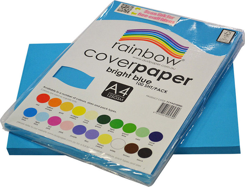 Rainbow Cover Paper 125gsm A4 100pk - Bright Blue