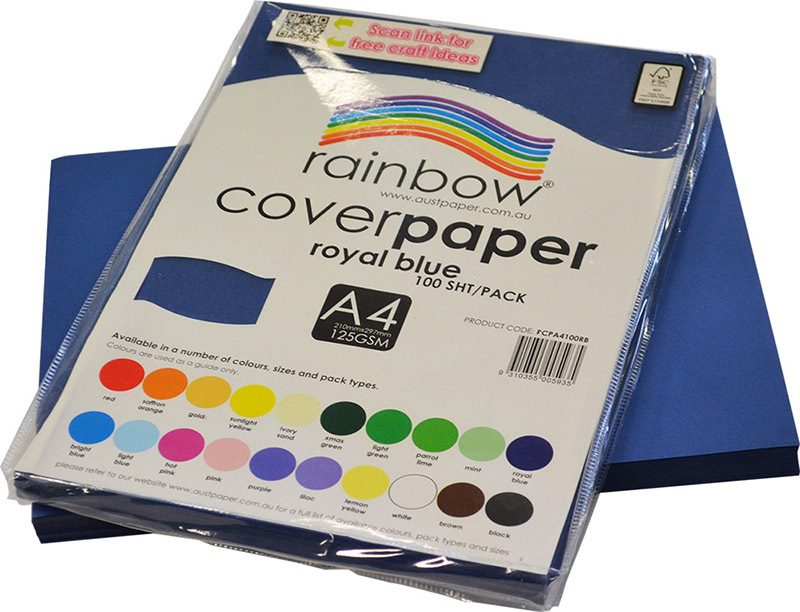 Rainbow Cover Paper 125gsm A4 100pk - Royal Blue