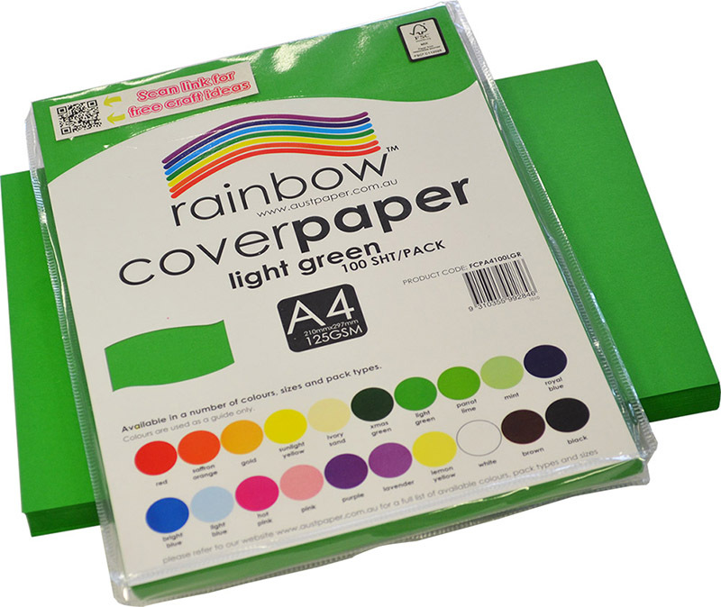 Rainbow Cover Paper 125gsm A4 100pk - Light Green