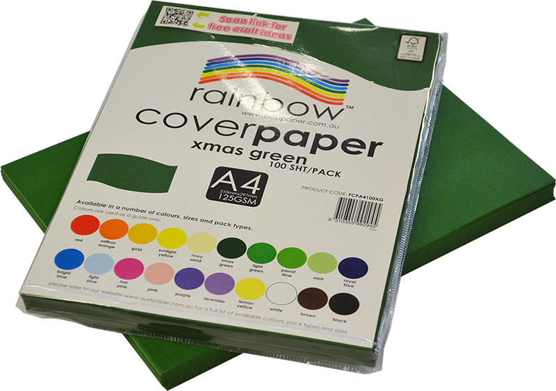 Rainbow Cover Paper 125gsm A4 100pk - Christmas Green