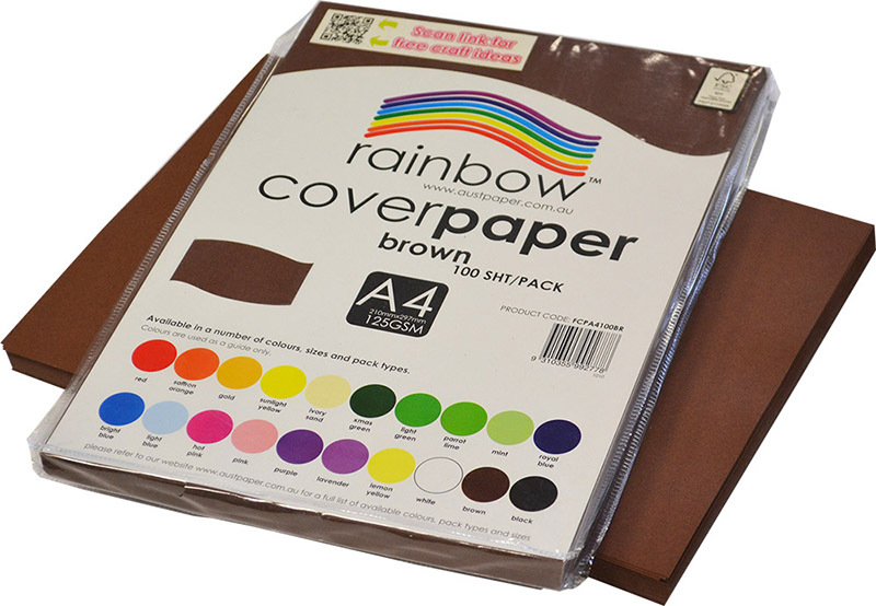 Rainbow Cover Paper 125gsm A4 100pk - Brown