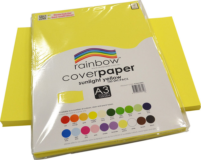 Rainbow Cover Paper 125gsm A3 100pk - Sunlight Yellow