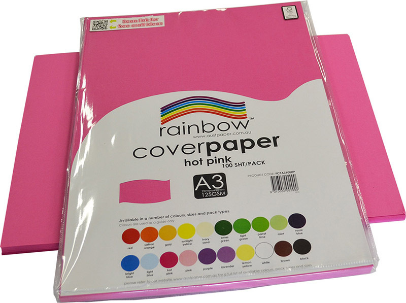 Rainbow Cover Paper 125gsm A3 100pk - Hot Pink